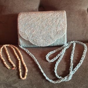 Vintage Powder Blue beaded clutch bag